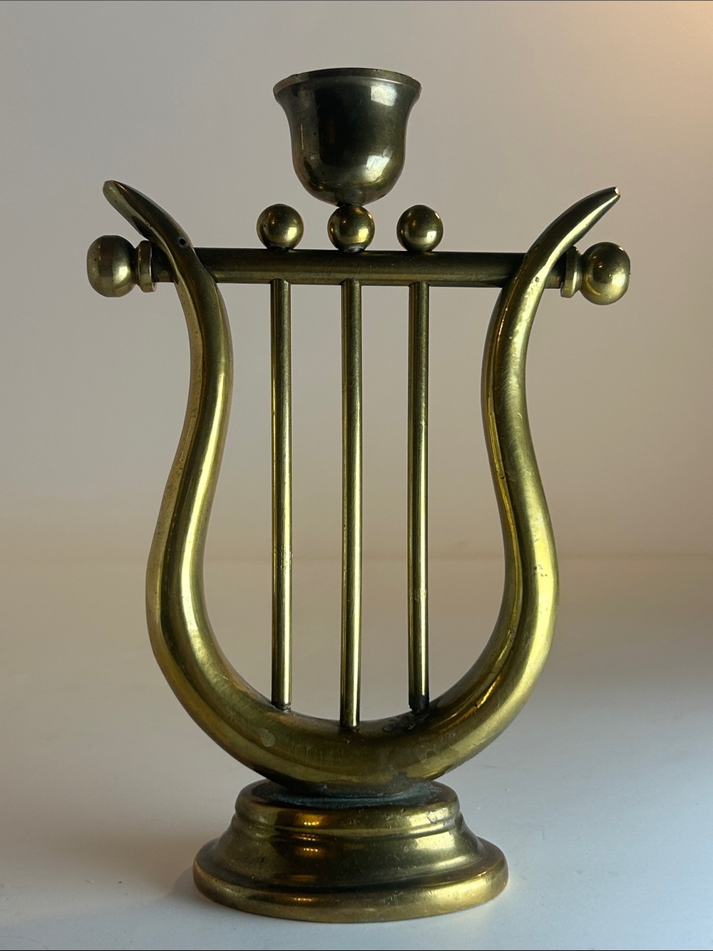 Brass Lyre Shaped Decorative Candle Holder